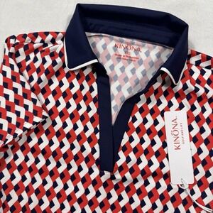 Kinona Kinona‎ Classic SS Polo Golf Top Chevron Red UPF 50+ Geometric Sz XXS